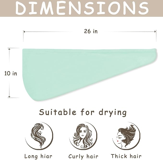 3 Pack Microfiber Hair Towel Wrap for Women, Fast Drying Hair Turban with Button, Anti-Frizz Large Hair Towel for All Hair Styles, Soft & Absorbent Hair Drying Towel (Pink, Khaki, Green)