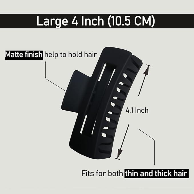 Nalodu Rectangle Hair Claw Clips Large 4 Inch Matte Square Clear No Slip Big Jaw Clip Multi-Colored for Thick Hair Women, 6 Pack