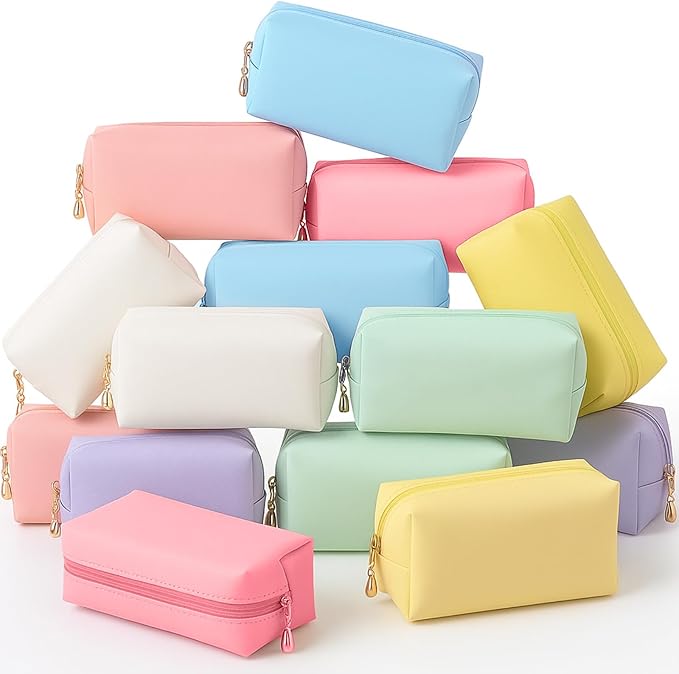 Kigeli Aesthetic Makeup Bags PU Leather Cosmetic Pouches Waterproof Plain Toiletry Bags Makeup Pouches Bulk for Women Party Gift Travel Storage Organizer(Vivid Color,7.1 x 2.8 x 4.3 in)