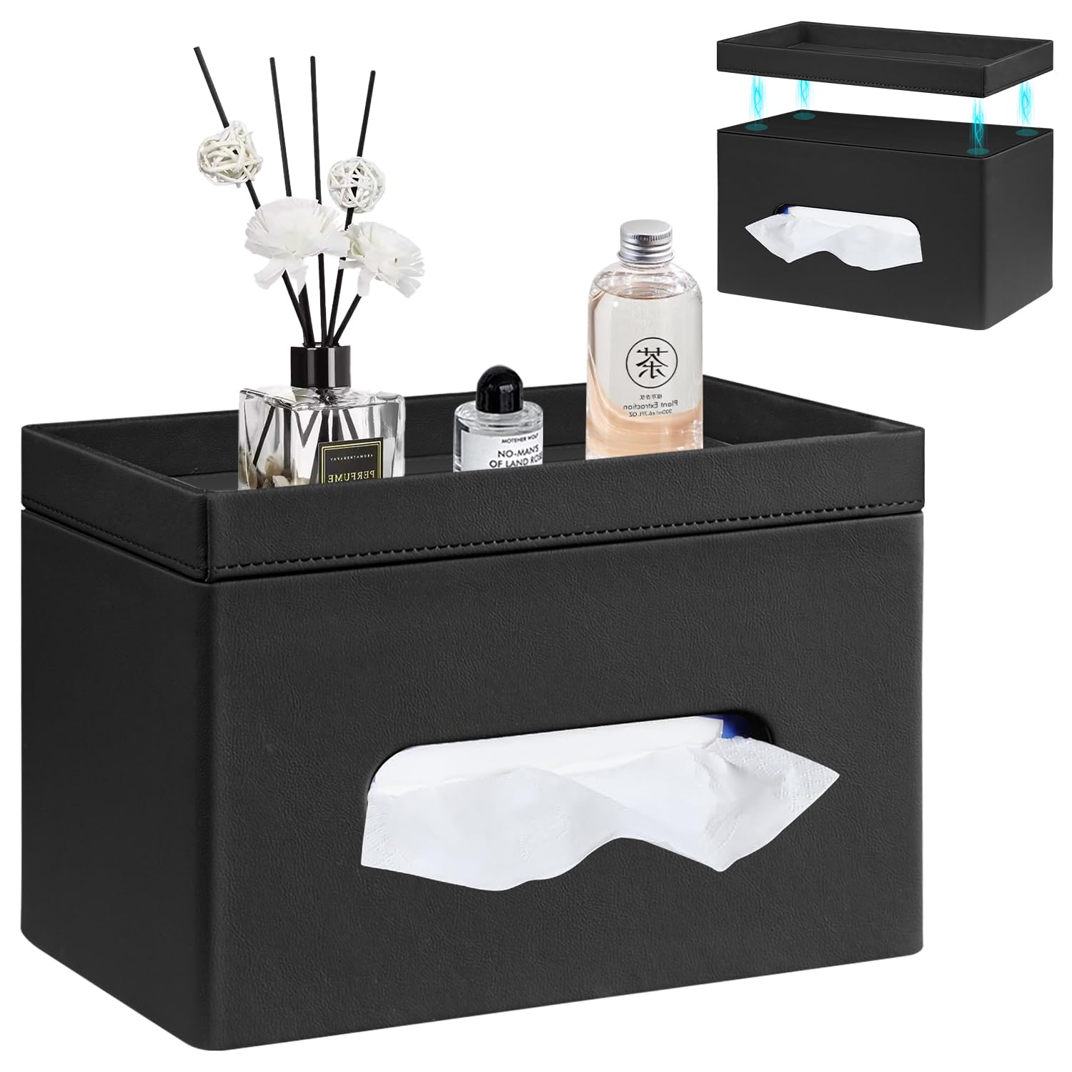 Extra Large Tissue Box Cover with Storage Tray,Rectangle Tissue Box Holder