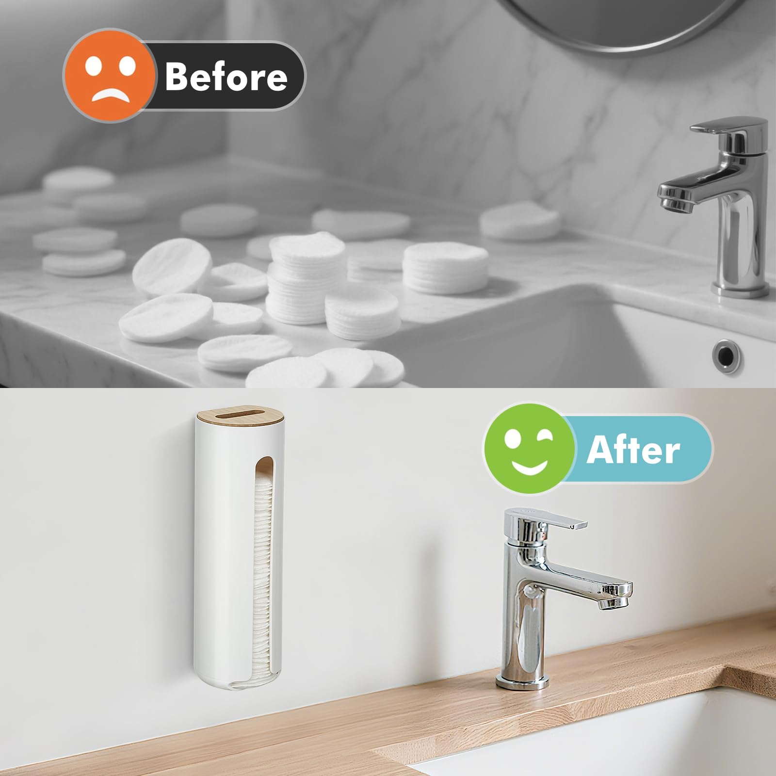 IWNTWY Cotton Pad Holder, Wall Mounted Cotton Rounds Holder Dispenser Face Pad Holder Makeup Organizers Containers for Bathroom
