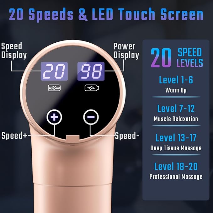 cotsoco Massage Gun Deep Tissue, Muscle Massage Gun with 9 Attachment Heads, 20 Speeds & Silent Brushless Motor for Pain Relief, Handheld Percussion Back Massager Gun (Pink)