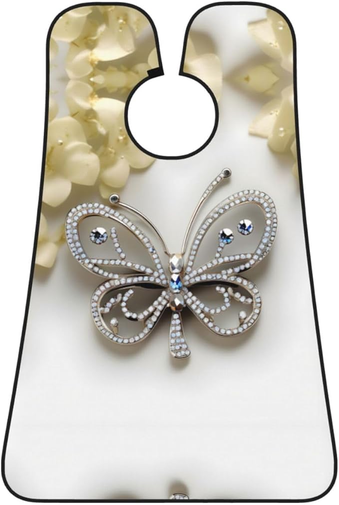 Rhinestone Butterfly And Flower Print Beard Bib Apron For Men, Beard Hair Catcher For Men Shaving Trimming,Beard Cape Cloth