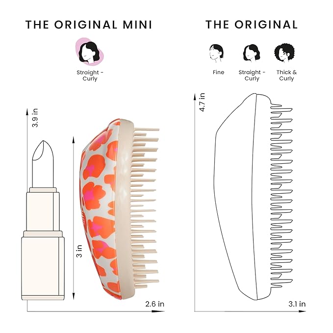Tangle Teezer |The Original Mini Detangling Hairbrush | Palm Size Perfect for Kids & Travelling | Ideal for Wet & Dry Hair |Reduces Flyaways | Orange Safari
