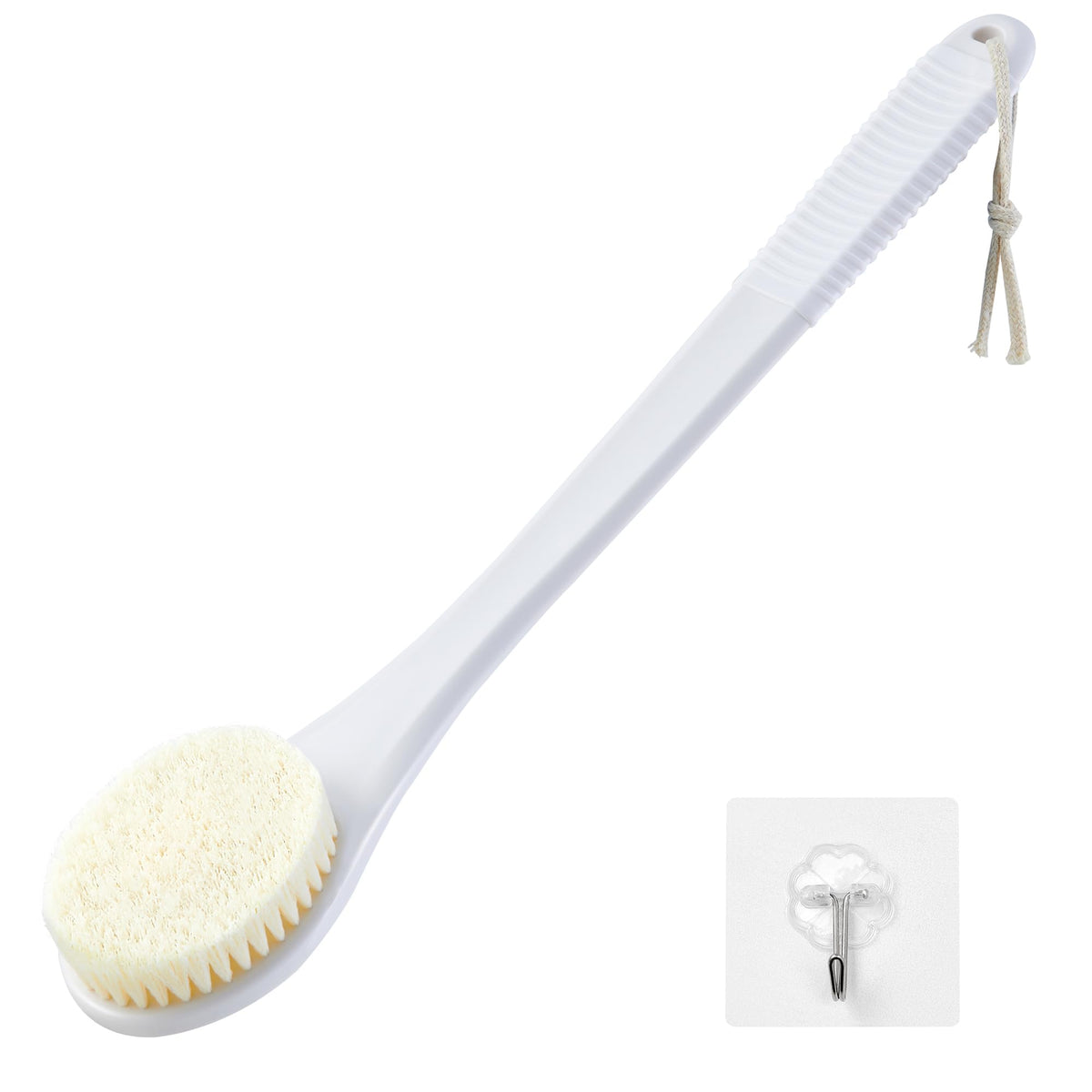 Back Scrubber for Shower, Shower Body Brush for Cleaning with Long Handle for Showering, 17 Inch Back Washer Exfoliator for Shower Men Women with Non-Slip Handle, Adhesive Hook (Navy Blue)