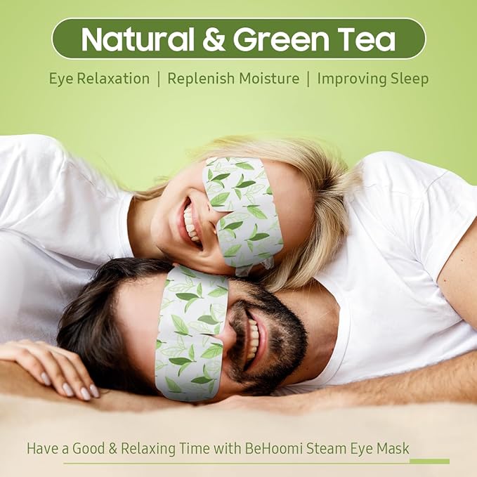 BeHoomi 20 Packs Steam Eye Mask, Heated Eye Mask Warm Compress for Eyes, Disposable Self Heating Steam Mask for Home, Sleep, Spa, Travel Essentials & Relaxation Gifts for Women (Green Tea)