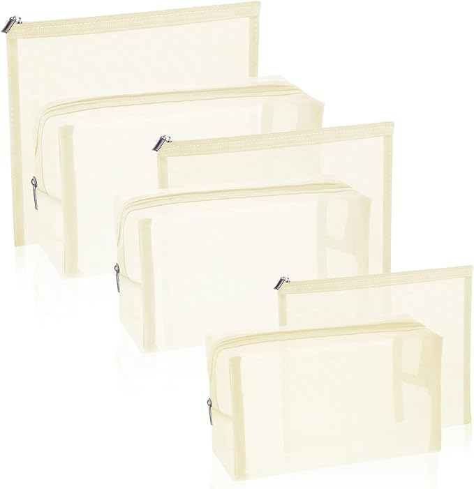 Boao 6 Pieces Mesh Makeup Bags Mesh Cosmetic Bag Portable Travel Organizing Zipper Pouch Toiletries Makeup Pouches for Home Office Travel Accessories(Beige)