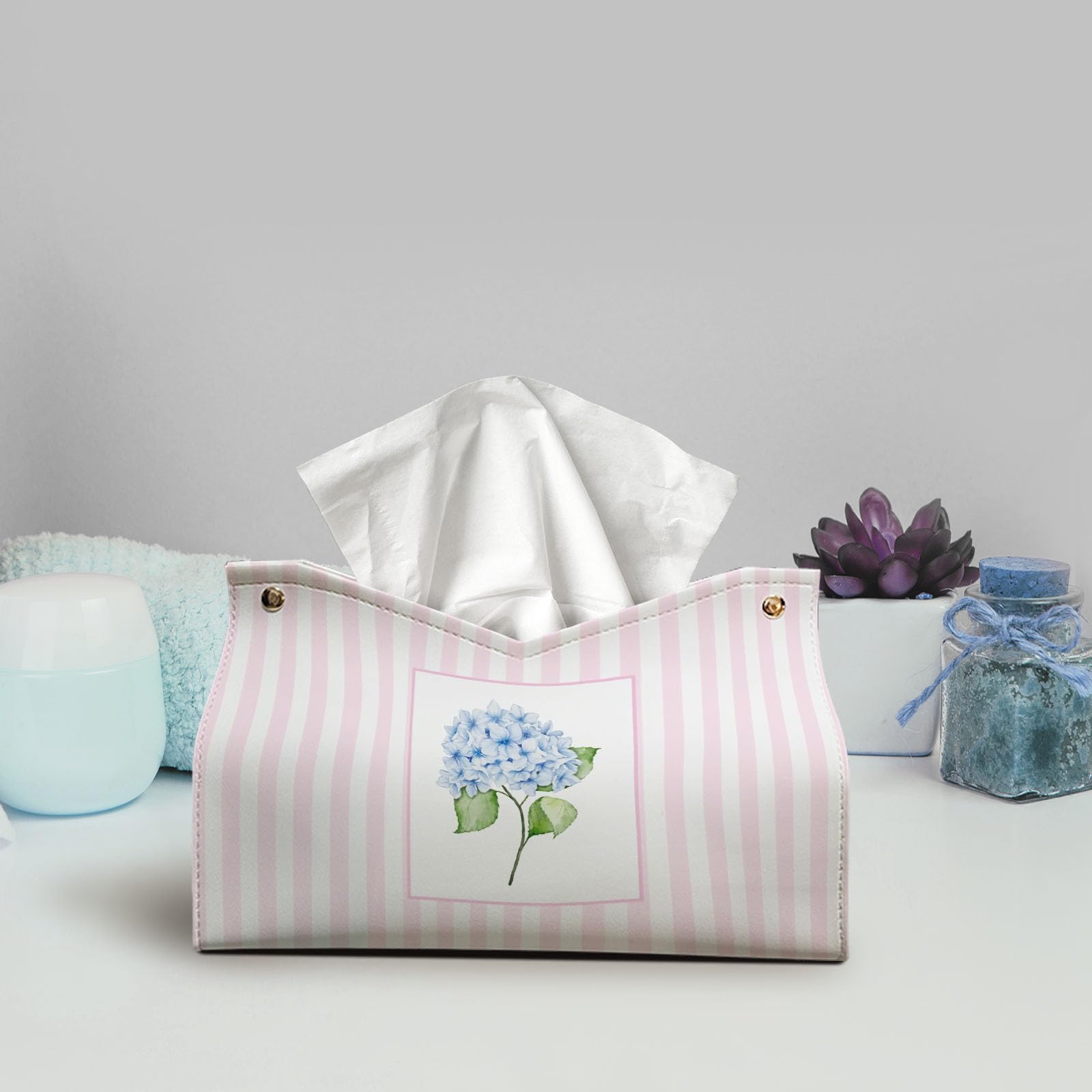 Pink Tissue Box Cover, Hydrangea Tissue Box Cover Rectangle 9.8x5.9x5.9