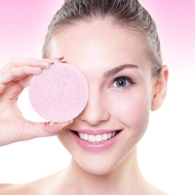 120 Pcs Facial Sponges Compressed,Face Cleansing Sponge,Makeup Removal Sponge Pads,Exfoliating Wash Round Sponge for Women,Girls,Pink