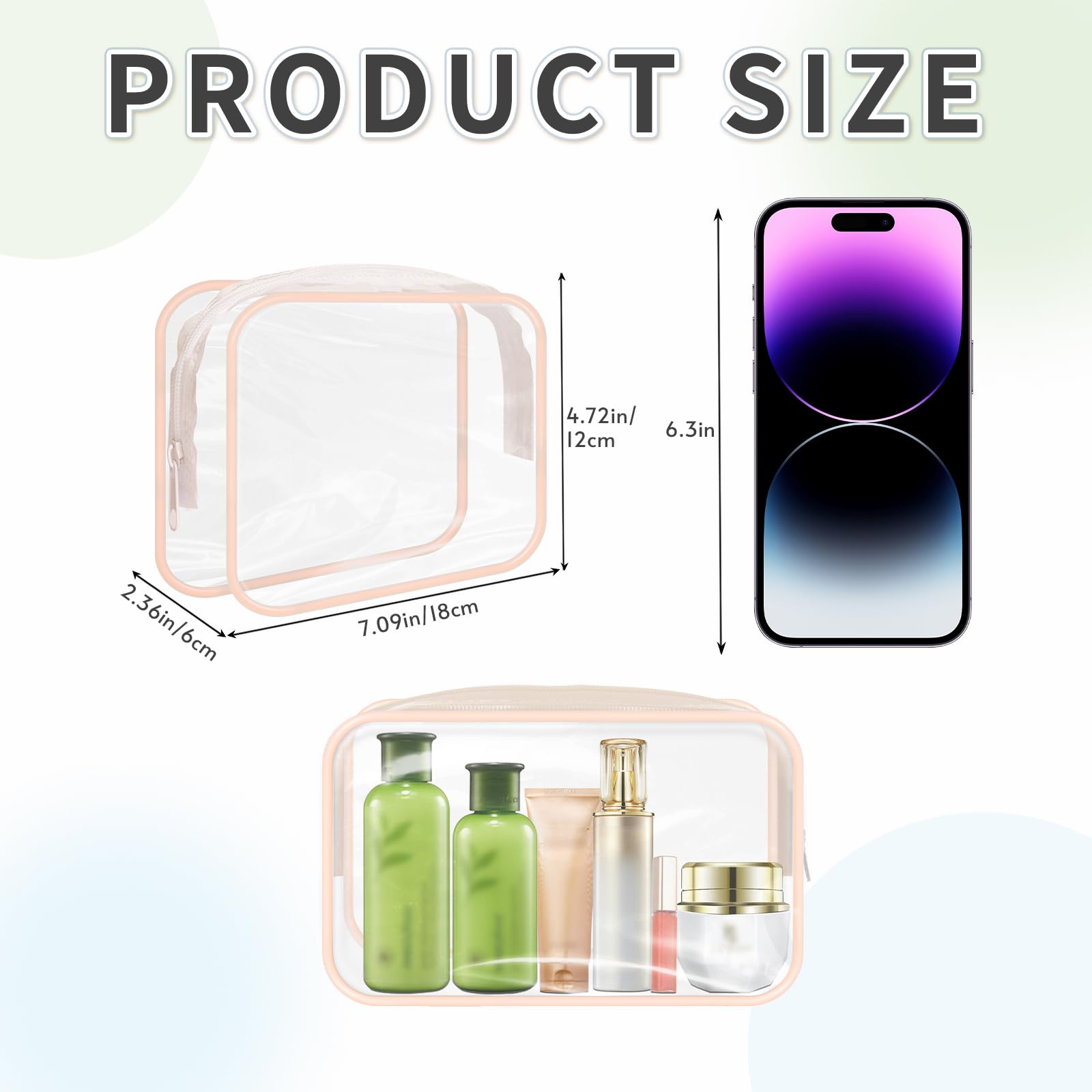 GONITYOU 16 Pieces Clear Makeup Bags Bulk, TSA Approved Toiletry Bags Travel Pouch, Waterproof PVC Plastic Small Clear Cosmetic Bags with Zipper for Organizing (Light Pink Border)