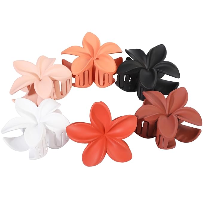 Sisiaipu Flower Hair Clips for Women 6 Pcs Hawaiian Large Claw Clips Plumeria Medium Hair Claw Clips for Thick Thin Hair Hibiscus Tropical Beach Hair Accessories for Women Girls and Girls (Orange)