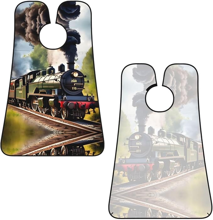 NOUZU Steam Little Train Print Beard Bib Apron For Men, Beard Hair Catcher For Men Shaving Trimming,Beard Cape Cloth, Black