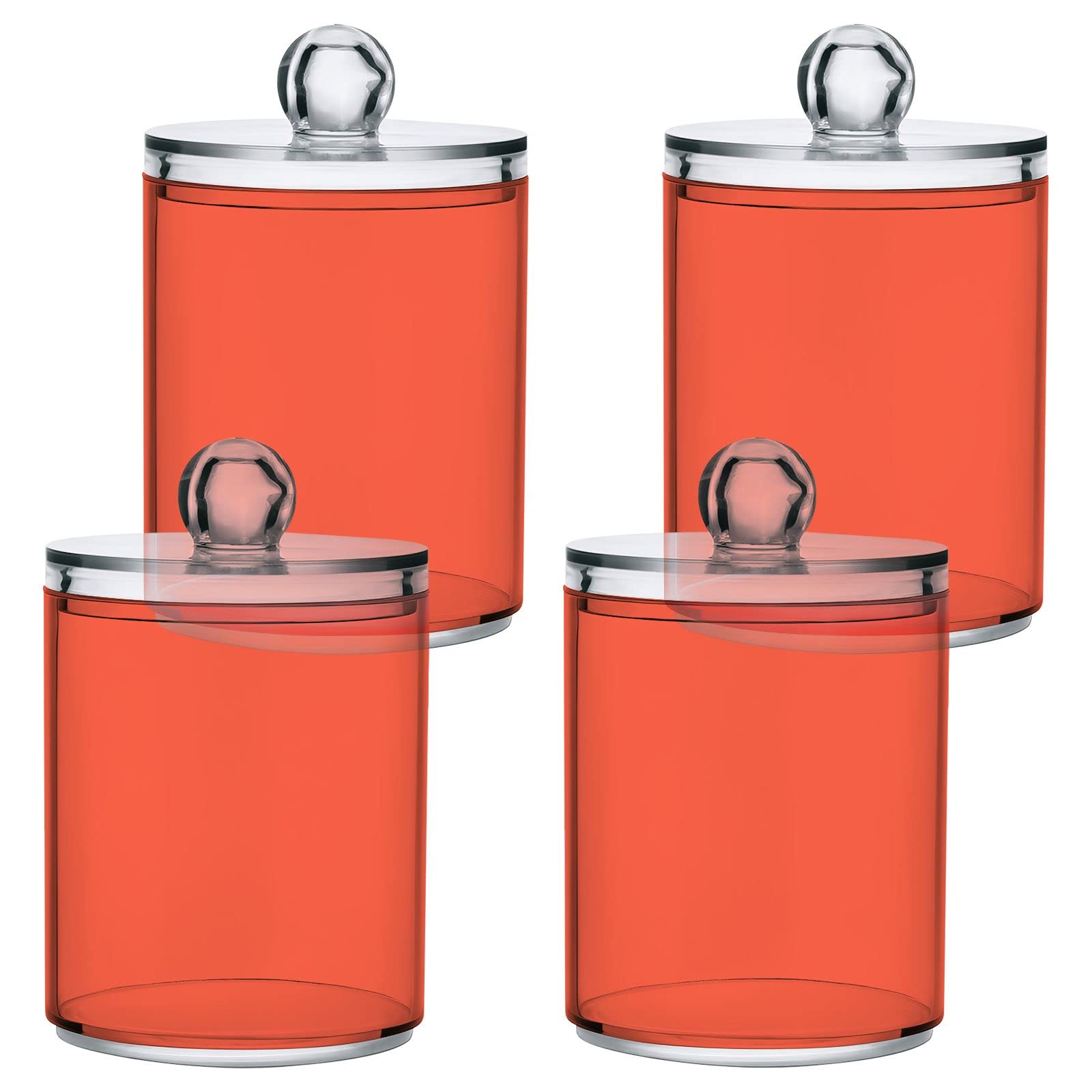 SHJI Tomato Red Qtip Holder Organizer Dispenser Cotton Swabs Cans Plastic Jars with Lid Set 2 Pack Bathroom Storage Canister for Cotton Ball Floss Cotton Pads