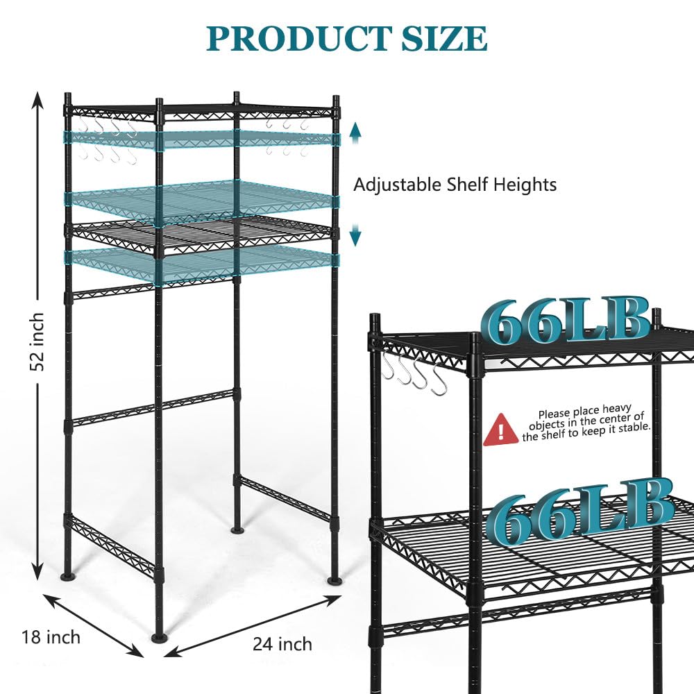 KELIXU Mini Fridge Shelf 2-Tier Metal Mini Fridge Stand with Storage, Adjustable Height Microwave Stand Multifunctional Rack for Dorm, Kitchens, Offices, Easy to Install, 52” H x 24” W x 18” D, Black