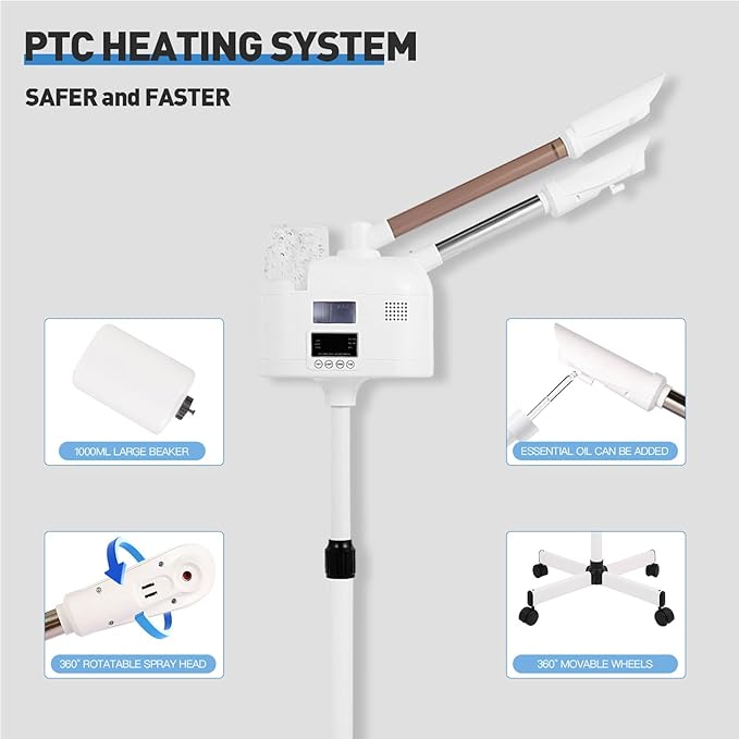Facial Steamer with Hot & Cold Mist Function, 2 in 1 Facial Steamer for Beauty Salon