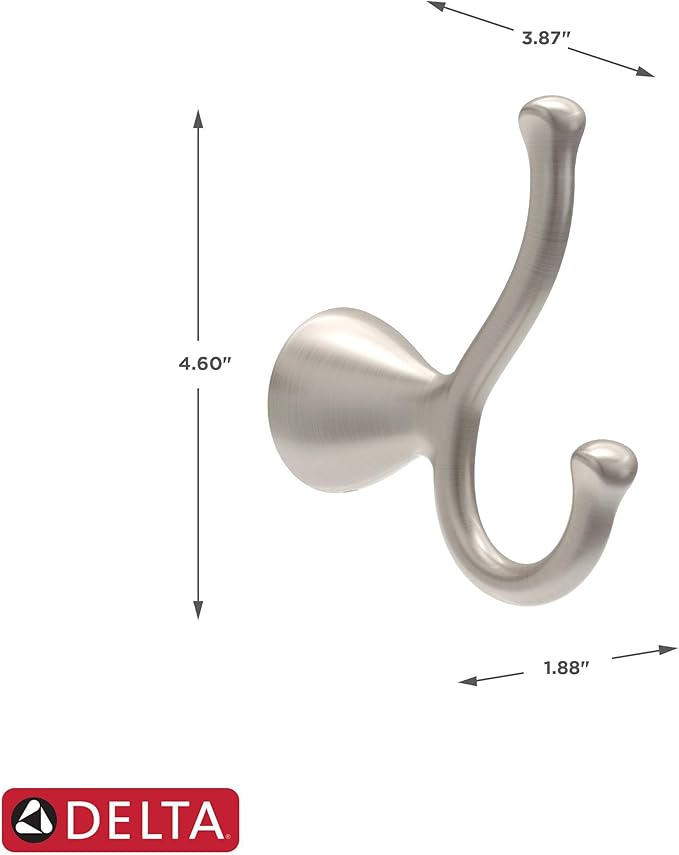 Delta ARV35-DN Arvo Double Towel Hook Bath Hardware Accessory in Brushed Nickel