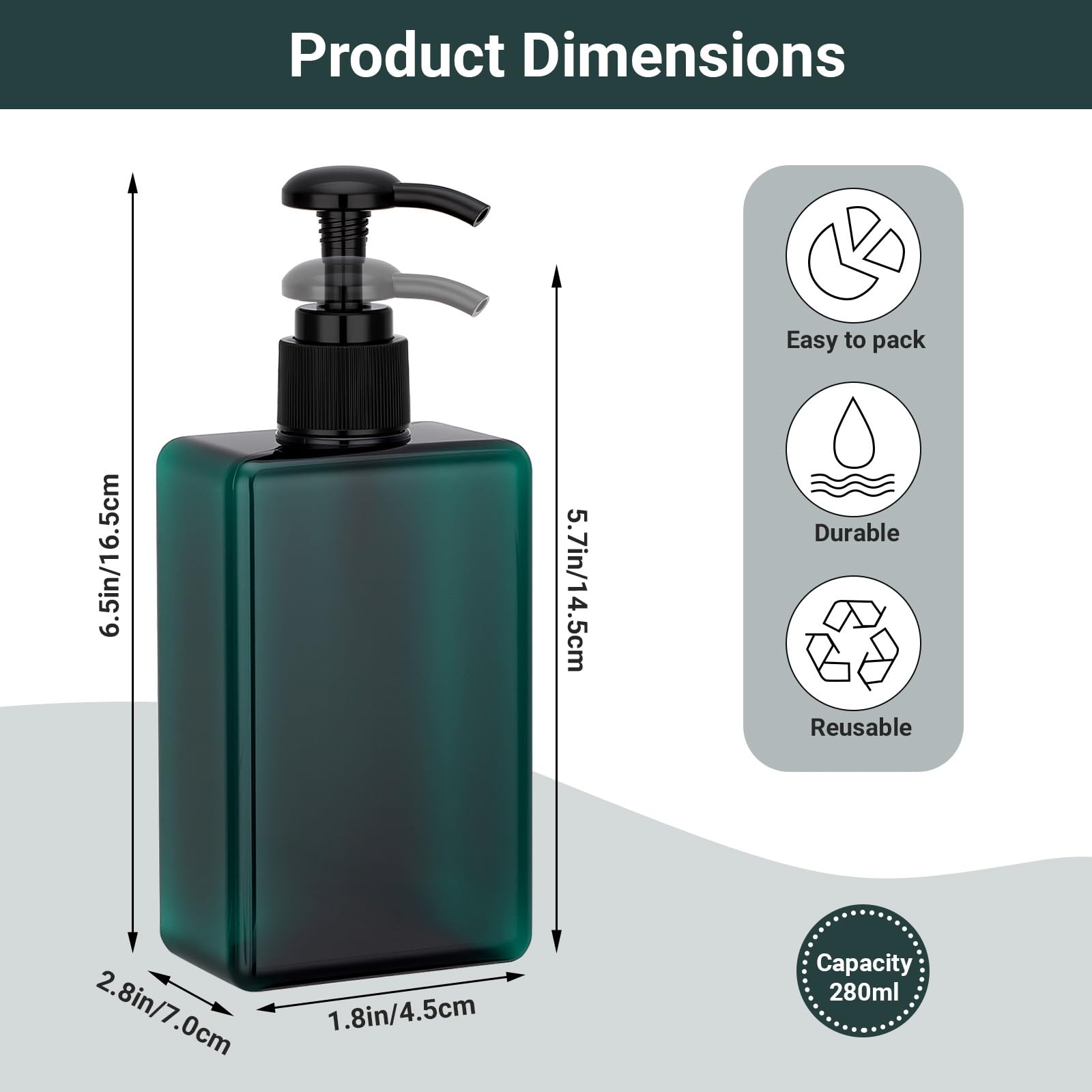 Suream 9.5oz Refillable Pump Press Bottles, Plastic Shampoo and Conditioner Dispenser, 280ml Reuable Cosmetic Empty Bottle, Bathroom Countertop Shower Dispensers for Body Wash, Hand Sanitizer, 3Pack
