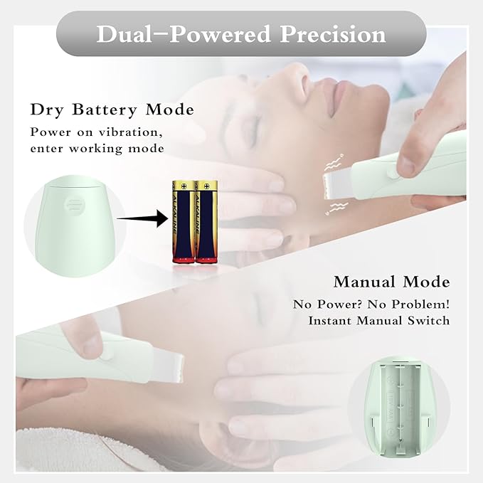 Dual-Mode Blackhead Remover Tools- Skin Scrubber Face Spatula | Battery/Handheld Face Scraper for Deep Cleansing, Skin Care Tool for Men and Women (Green)