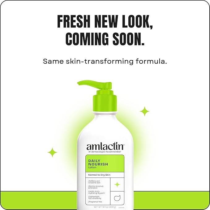 AmLactin Daily Nourish Therapeutic Body Lotion for Dry Skin - No-Scrub Exfoliator and Moisturizer 12% Lactic Acid Lotion,14.1 oz (Packaging May Vary),(Pack of 2)