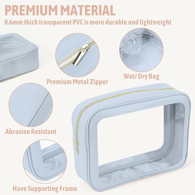 YOPCDJ 5PCS Diaper Bag Organizer Pouch Set, TSA Approved Toiletry Bag，Clear Waterproof TPU Makeup Bag Set Travel Organizer Bags for Women and Kids