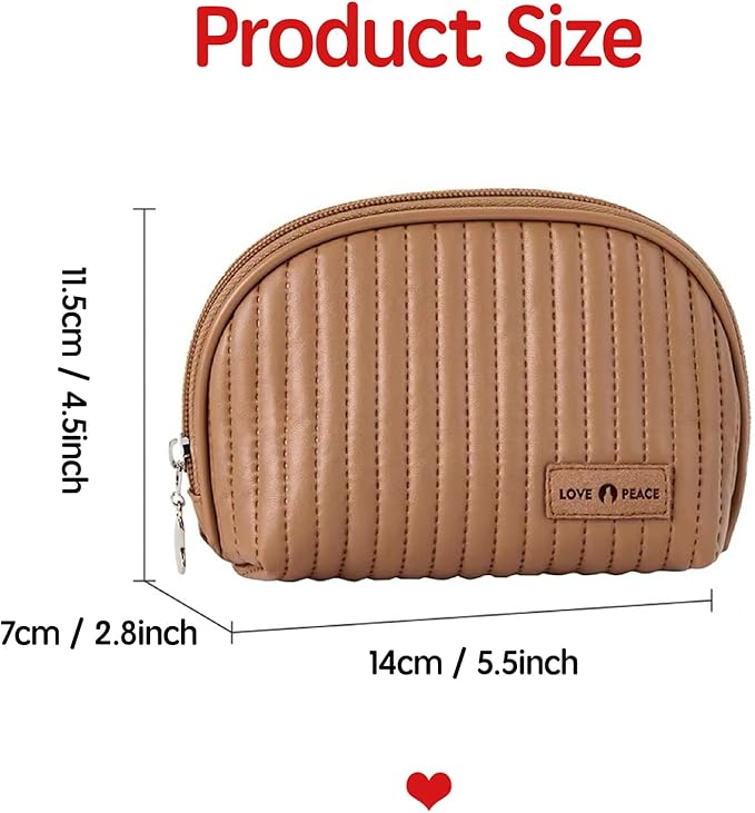 Duleylv Small Makeup Bag for Purse Mini Cosmetic Pouch Waterproof Zipper Pouch for Women Small Cosmetic Bag PU Leather Travel Makeup Bag Lipstick Bag Brown