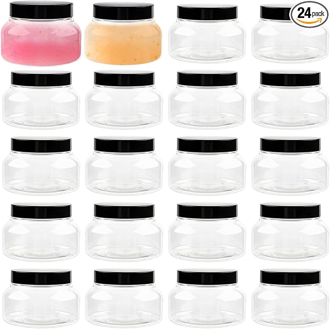 TUZAZO 8 Oz Premium Plastic Tuscany Jars with Lids, 24 Pack