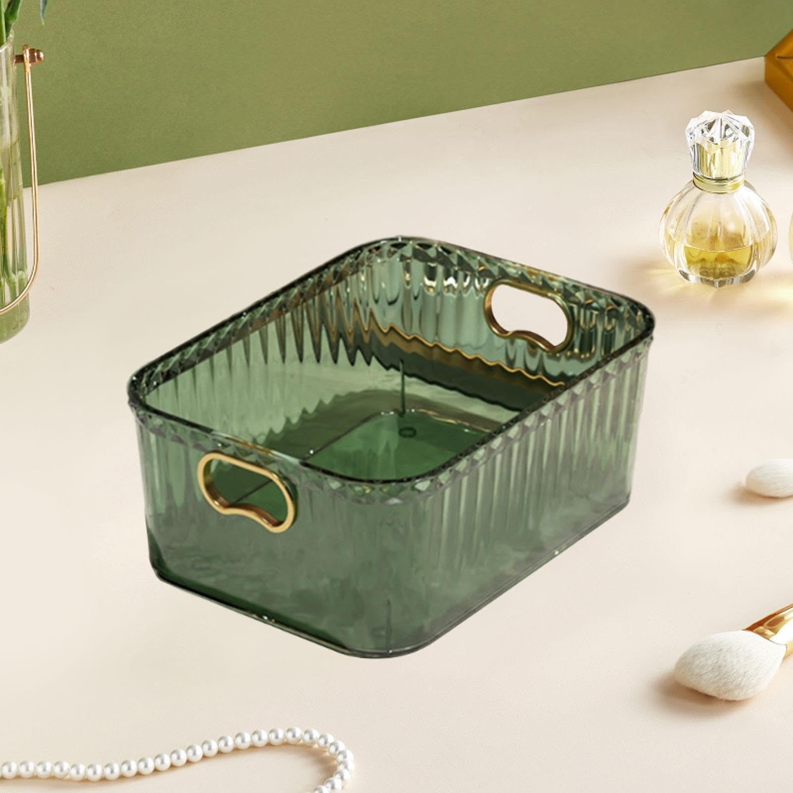 Bothyi Acrylic Makeup Storage Bin Jewelry Organizer Storage Container Lightweight Multipurpose Portable for Pantry Laundry Accessory, Dark Green