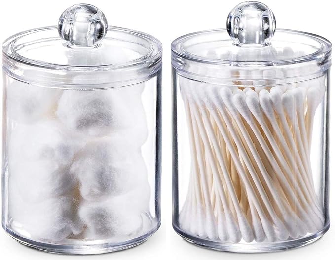 Kamay's 2PCS Transparent Dust-proof Cotton Ball Pad Swabs Make Up Pads Dispenser Holder Organizer Container with lid Multifunction Acrylic Cosmetic Makeup Organizer (SF-297-2)