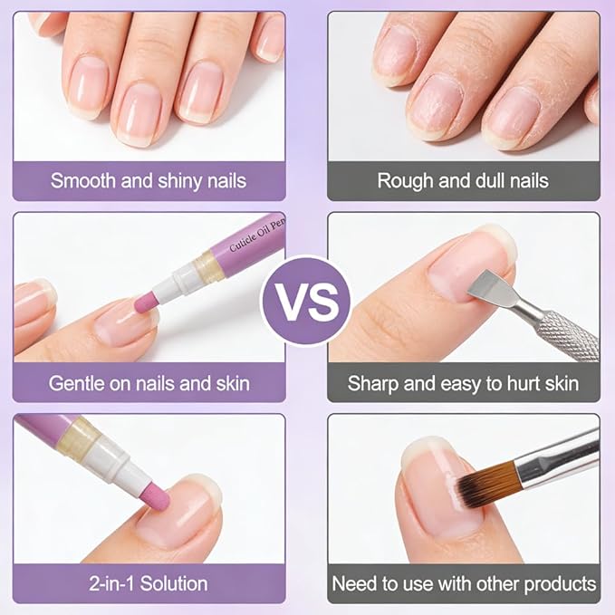 SAM SUGAR Cuticle Oil Pusher Pen Ceramic Cuticle Oil Cuticle Pusher 2 in 1 Nail Care pen for Dry Damaged Nails