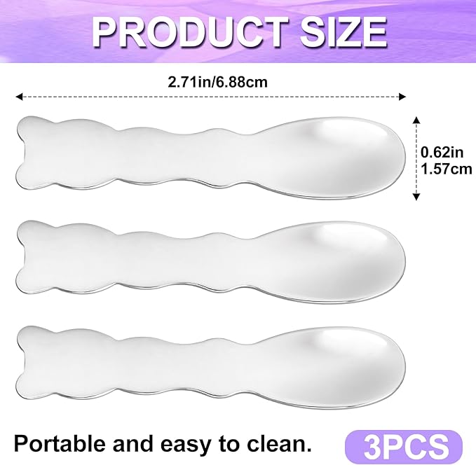 3pcs Mini Stainless Steel Makeup Spatula, Reusable Cosmetic Cream Spatulas Spoon, Skincare Scoop Applicator Facial Massage Beauty Tools for Mixing and Sampling Face Eye Cream- Silver