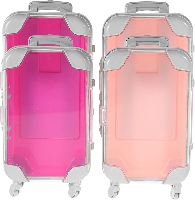 Vaguelly 4pcs Portable Mini Travel False Eyelash Storage Case Set, Small Pink and Rose Red Lash Holder Organizer with Suitcase Design for Eyelash Extensions and Makeup Accessories
