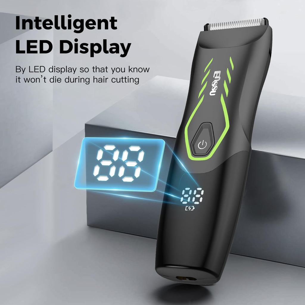 ENSSU Manscape Body Hair Trimmer for Men, Pubic Groin Hair Trimmer for Men with Safe Blade, Cordless Ball Shaver w/Light, Charging Dock, Waterproof Body Groomer Man, LED Display, 1H Charge,Green