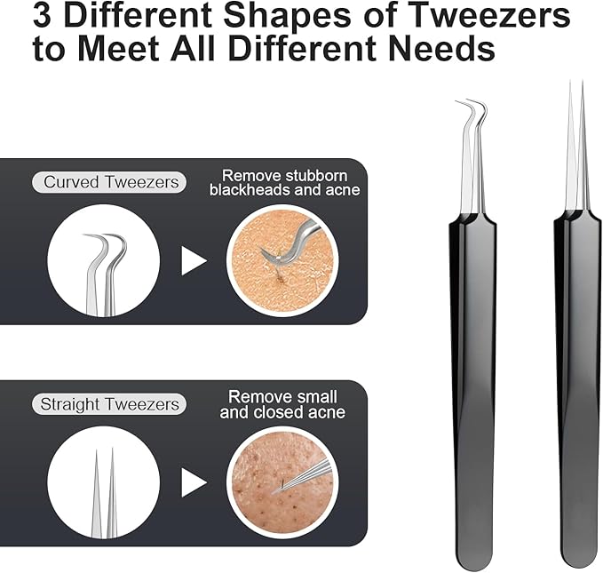 Meidaier 7Pcs Blackhead Remover Kit, Stainless Steel Acne Comedone Extractor with 10X Magnifying Glass & 20 75% Alcohol Pads, Pimple Whitehead Blemish Removal, Anti-Slip Handle & Storage Box