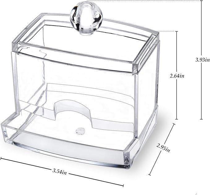 MOSIKER 10oz Clear Acrylic Small Qtip Holder,Swab Dispenser Cotton Ball Jars Bathroom Organizer with Lid
