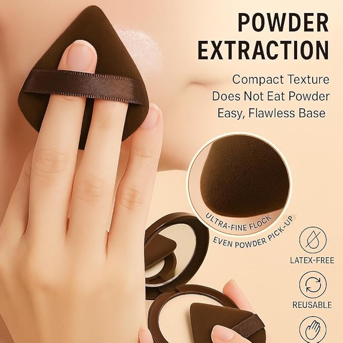 Beauty Blender Sponge Set 14PCS – Multi-Size Makeup Sponges for Foundation, Liquid, Powder - Triangle Puffs, Mini Beauty Blender, Thumb Powder Puff, Reusable & Wet or Dry Use (Brown)