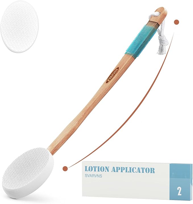 Svarvns Lotion Applicator for Back and Feet with 2 Replaceable Pads, 17" Back Lotion Applicator for Women, Elderly Apply to Lotion, Suncreen, Cream Medicine, White