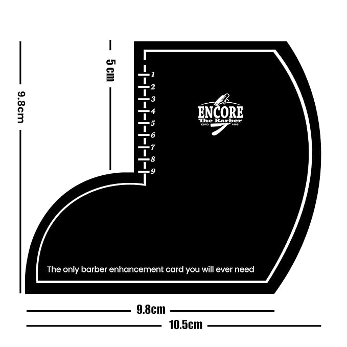 ENCORE THE BARBER Enhancement Card (Black) | for barbers | crispy lines | hairline repair | Beard lineup | Outline shapeup tool | Design ruler | fiber application guide | waterproof