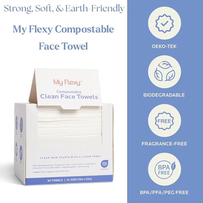 Disposable Biodegradable Face Towels XL for Skin Care & Makeup Remover Dry Wipes, Clean Facial Towel, Hypoallerganic Wash Cloth, Clean Face Towels, Ultra Soft & Absorbent Dry Wipe, Hygienic Towelettes