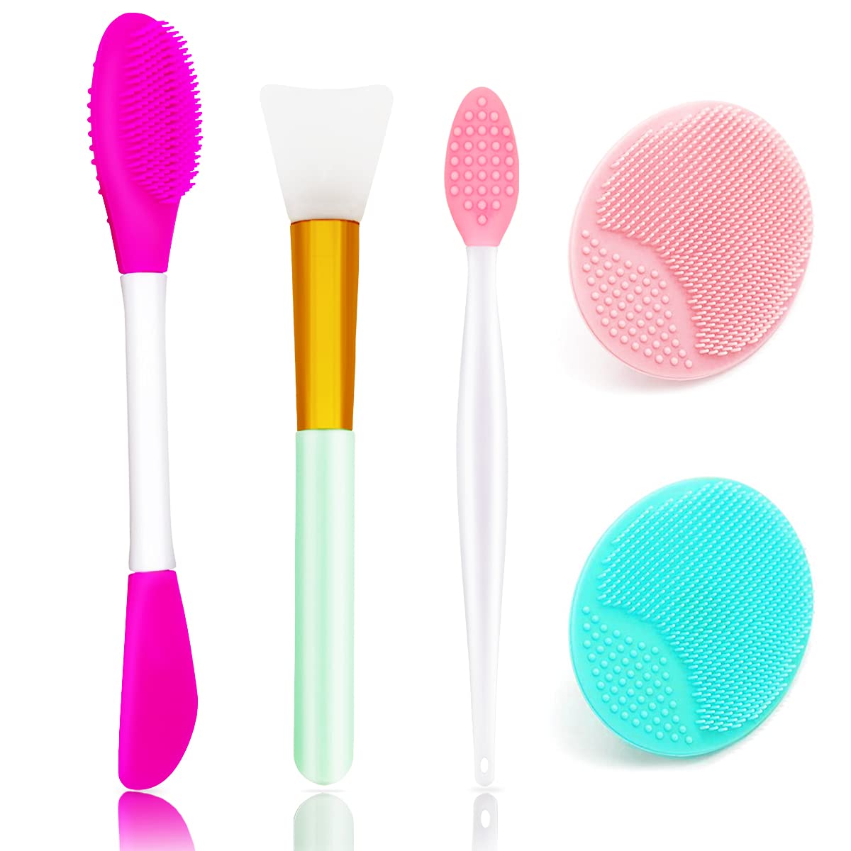 5PCS Silicone Scrubber Set, Lip Scrub Brush, Silicone Face Cleansing Brush, Face Applicator Tool and 2PCS Exfoliating Brushes for Men Women