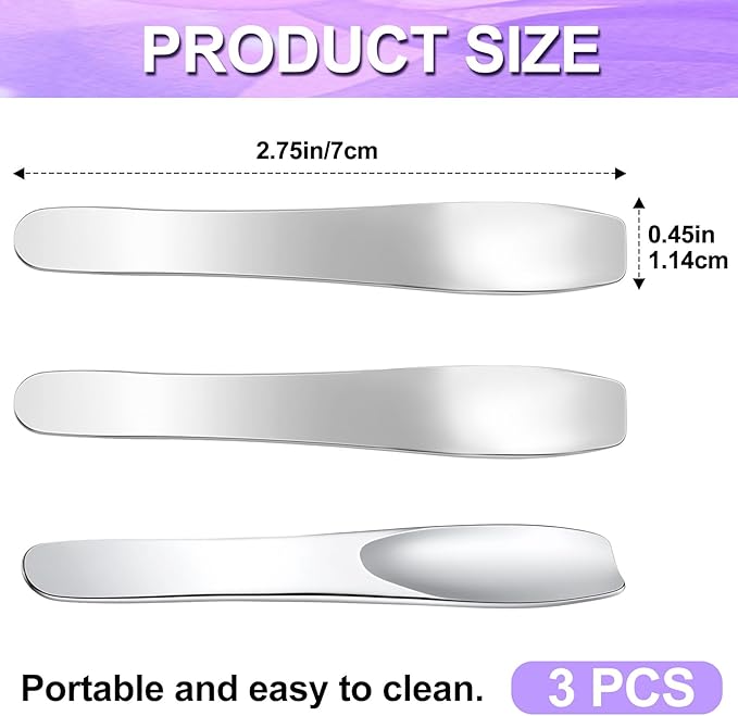 3pcs Mini Stainless Steel Makeup Spatula, 2.75x0.45in Reusable Cosmetic Cream Spatulas Spoon, Silver Skincare Scoop Applicator Facial Massage Beauty Tools for Mixing Face Eye Cream