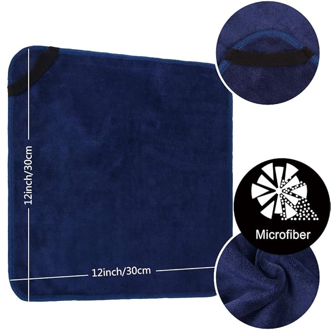 SINLAND Microfiber Facial Cloths Fast Drying Washcloth 12inch x 12inch (Pack of 10, Navy Blue)