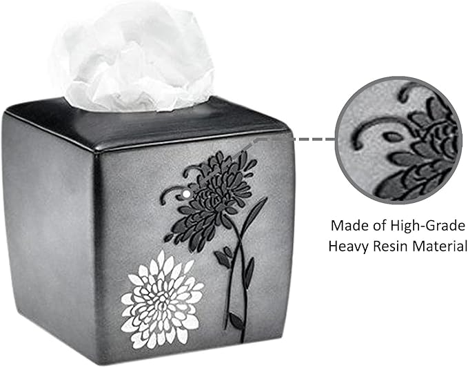Zahari Home 2pc Erica Bathroom Decor Set Waste Basket for Bathroom & Tissue Cover Modern Classic Decor Stylish Unique Design Beautiful Grey Bathroom Accessories Set