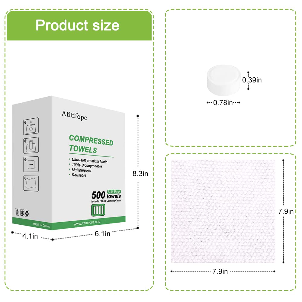 Atitifope Compressed Towel Camping Hiking Bulk Pack 500Count