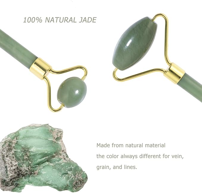 rosenice Jade Stone Gua Sha Facial Massage Tool Set Face Massager Roller and Scraping Plate for Neck Face and Daily Skin Care Routine Green Set 5.90 X 1.96 X 1.18 in