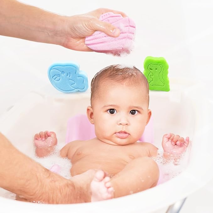 DANCELF Baby Bath Sponge, Natural Cute Shapes Soft Shower Sponges for Bathing, Bathtub Foam for Infants and Toddler, 3pcs: Blue Whale, Pink Ship, Green Dinosaur