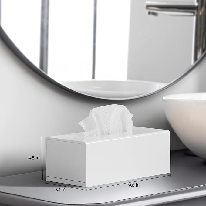 HIIMIEI Tissue Box Cover, Acrylic Tissue Holder Napkin Dispenser for Home Office Restaurant Desk Decor, White Rectangular 9.8x5.1x4.5''