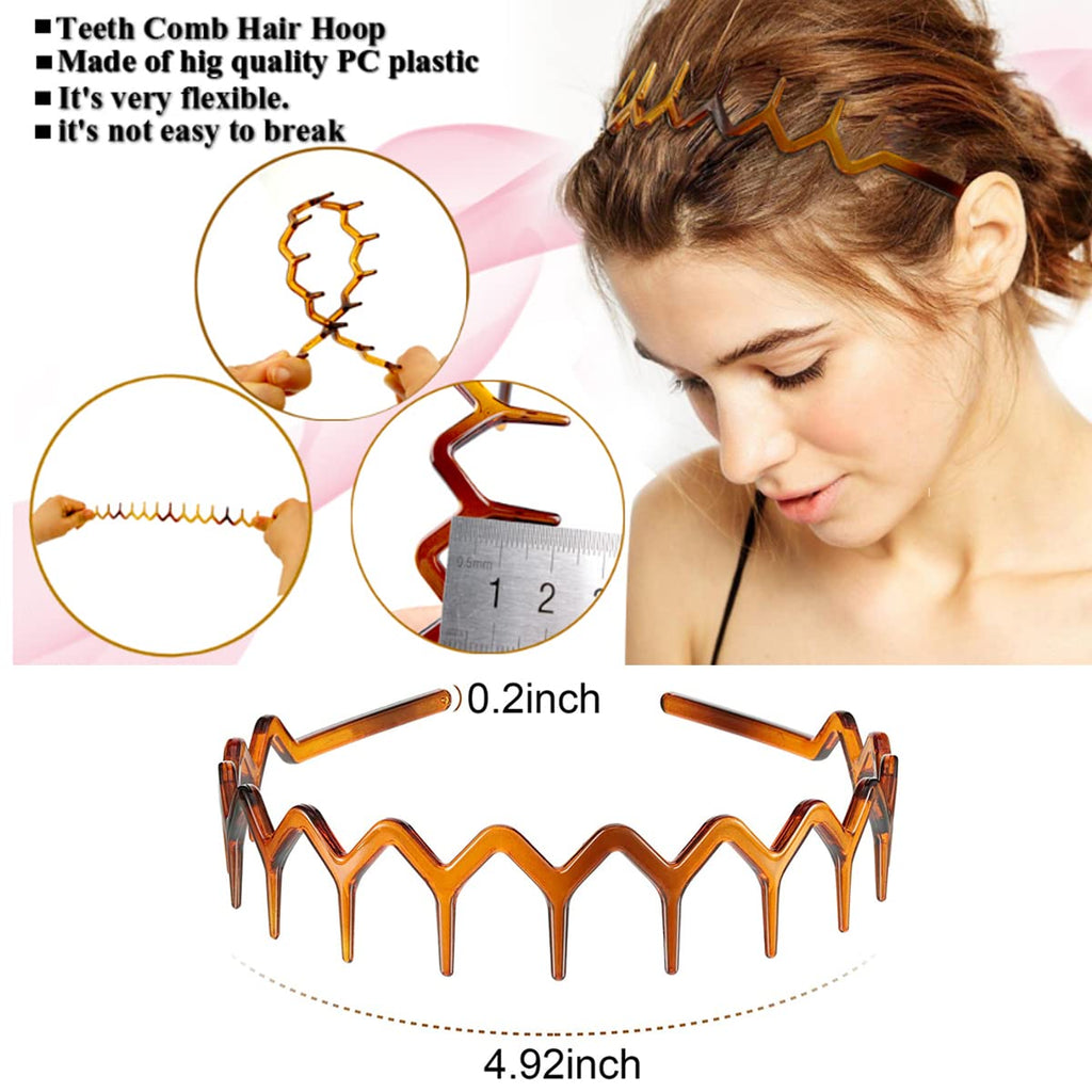 Vrose Flosi Fashion Wide Zig Zag Headbands for Women and Men - Plastic Wavy Hair Band with Teeth Comb - Classic 90s Hair Accessories for Face Washing Skin Care Makeup Hair Holder Everyday Use