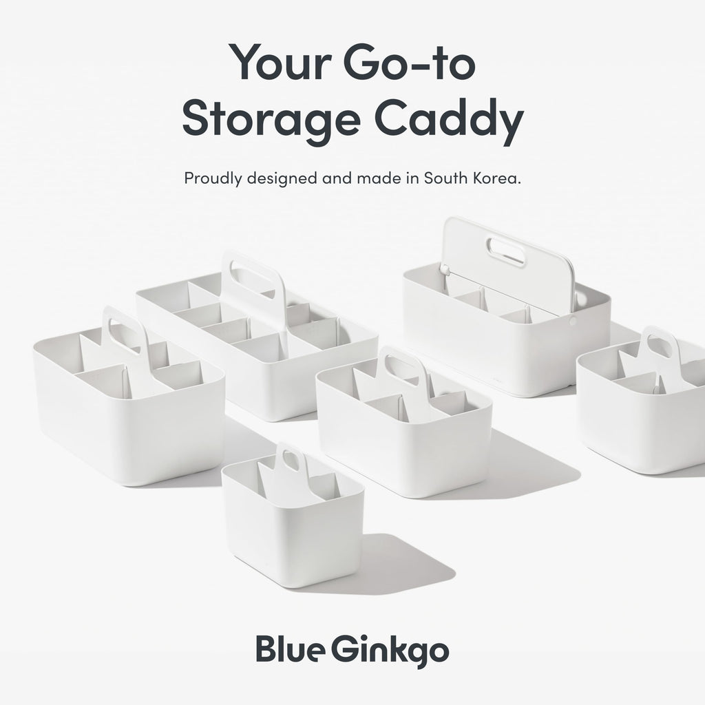 BLUE GINKGO Stackable Organizer Caddy, Rectangle, White, Made in Korea