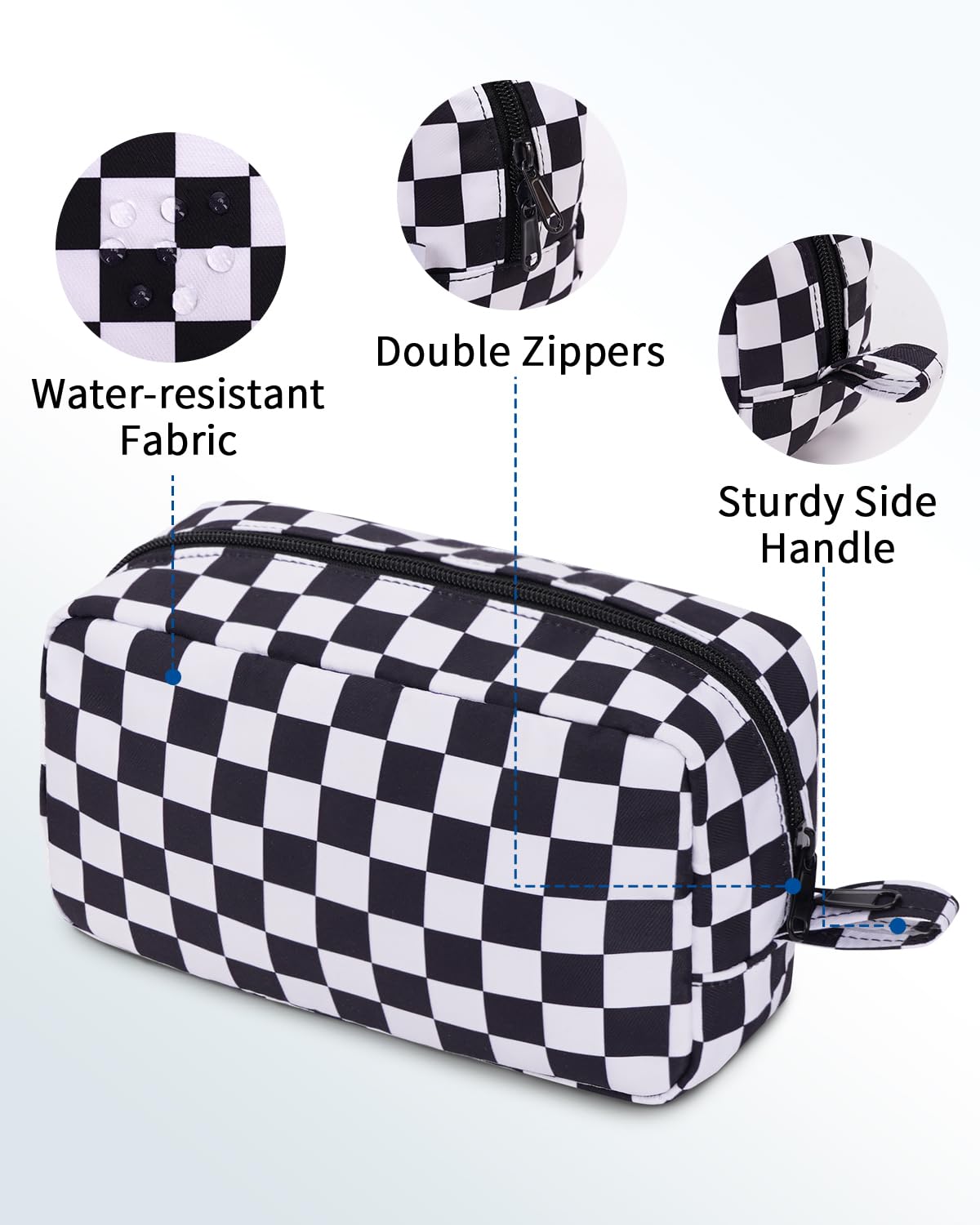 Narwey Checkered Makeup Bag, Travel Cosmetic Bag Organizer, Toiletry Bag Make Up Bags with Organized Pockets for Women (Black Checkerboard, Large)