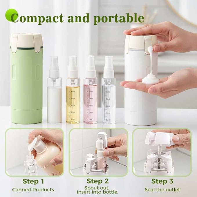 HISKI 4 in 1 Travel Bottles for Toiletries,Portable Travel Toiletries Bottle Set, Portable Containers for Shampoo Lotion Conditioner Cream Transparent with Scale and Label (Green-1)